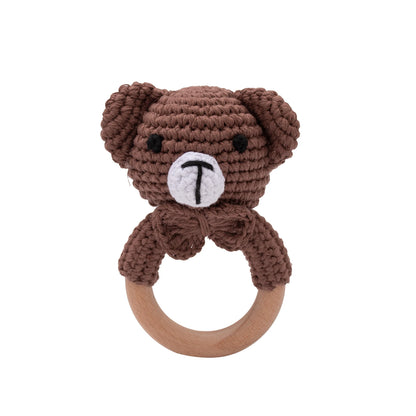 Cloche ours  pour bébé en bois et crochet de coton 